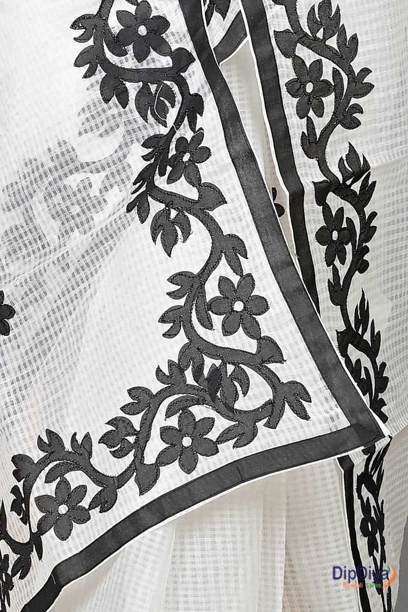 White Kota Cotton Parvani Applique Saree (572)
